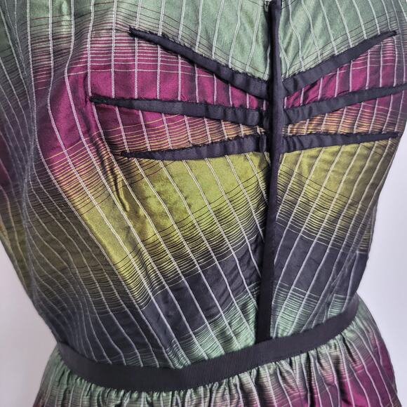 Vivienne Tam Silk Dress Fit Flare Party Cocktail Iridescent Purple Green Women 6 - Picture 6 of 14